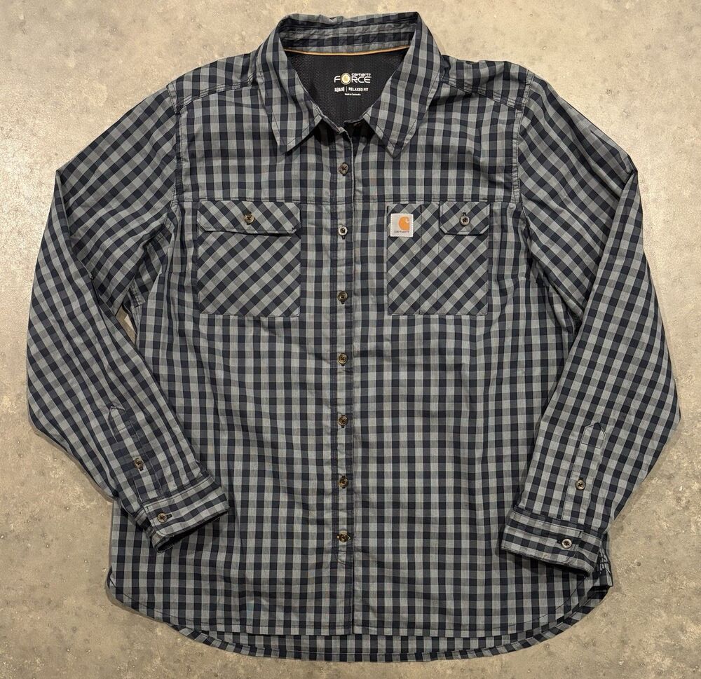 Carhartt Force Women's XL (16/18) Plaid Long Sleeve Button Down Roll Tab Shirt